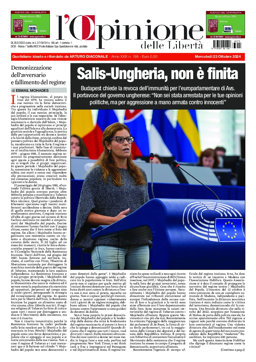 Prima-pagina-opinione della liberta-edizione-di-oggi-2024-10-23